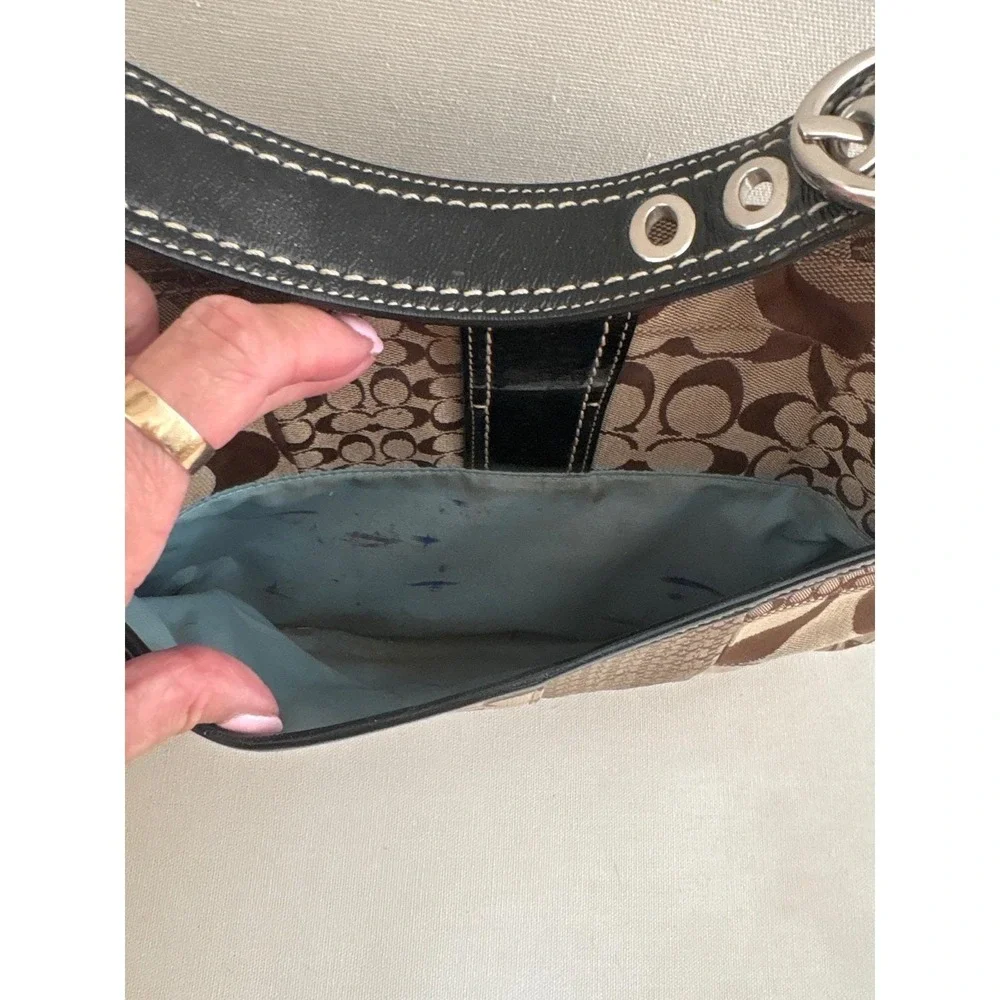 Vintage y2k Coach Soho Patchwork Hobo Bag Signature Jacquard Leather Trim Buckle